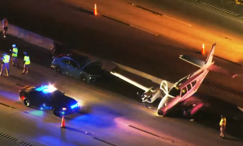 Small plane makes emergency landing on I-95 in Florida, colliding with car